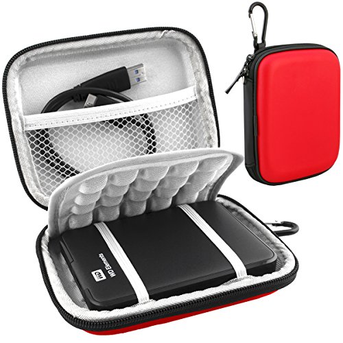 Lacdo Waterproof Hard EVA Shockproof Carrying Case Pouch Bag for Western Digital WD My Passport Studio Ultra Slim Essential WD Elements SE Portable 500GB 1TB 2TB For Mac USB 3.0 Portabl 2.5 inch External Hard Drive HDD with Auto Backup (Red)