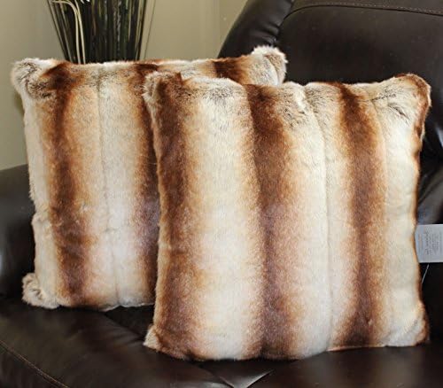 Faux Fur Pillow Cover Sheared Chinchilla Fur Gold 18 X 18 in - Set of 2