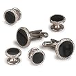Giorgio Bissoni Round Jet Black Stone with Silver Nugget Edge Cufflink and Stud set