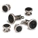 Giorgio Bissoni Round Jet Black Stone with Silver Nugget Edge Cufflink and Stud set