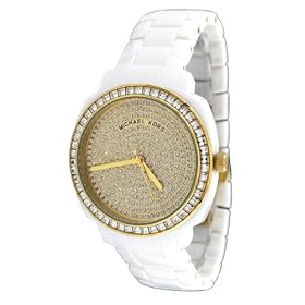 Michael Kors Ceramic White Bracelet Gold-tone Crystal Encrusted Dial Women's Watch #MK5212
