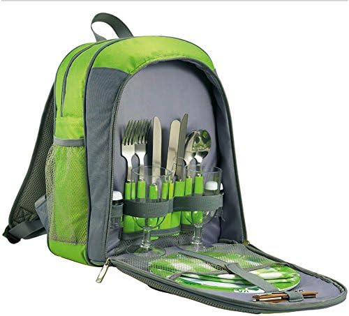 Panonner 2 Person Green Picnic Backpack Hamper with Cooler Compartment.