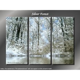 Framed Huge 3 Panel Winter Landscape Silver Forest Giclee Canvas Print