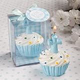 Baby Keepsake: Cross design candle favors - Blue