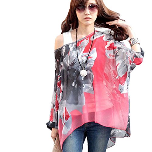 DaySeventh Womens Batwing Dolman Sleeve Shirt Chiffon Flowers Tops Blouse