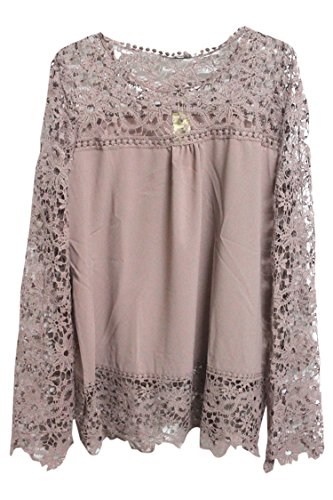 Pink Wind Women Long Sleeve Lace Crochet Shirts Blouse Tops 17 Colors