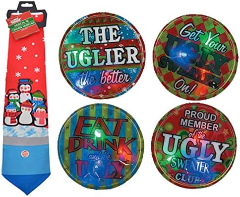 Novelty Ugly Christmas Sweater Penguin Inspired Musical Christmas Tie Assortment, 56" Plays Jingle Bells At the Push of a Button! Plus Bonus Ugly Sweater Flashing Light Button!