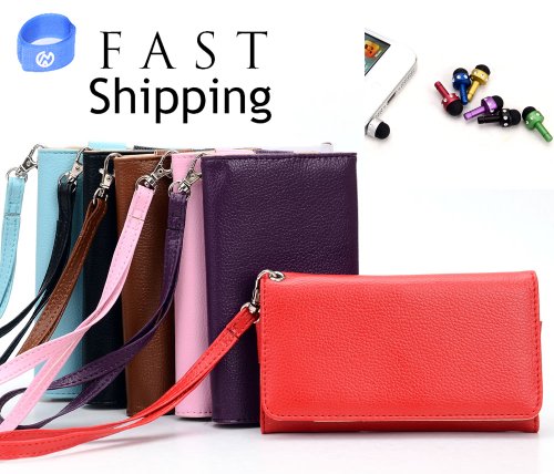 Motorola Droid RAZR HD (fits Motorola Droid RAZR MAXX HD) Wallet Purple Clutch Carrying Cover Case Pouch with Mini Stylus Earphone Plug + EnvyDeal Velcro Cable Tie