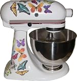 2X Butterfly Decal Sticker Mixer cover Kit, butterflies red, blue morpho, orange monarch, yellow swallowtail, designed to fit all KitchenAid stand mixers, including Professional 600, Artisan, Ultra Power, 4, 5, 6 qt quart mixers, without accessory interference to give the mixer a garden look.
