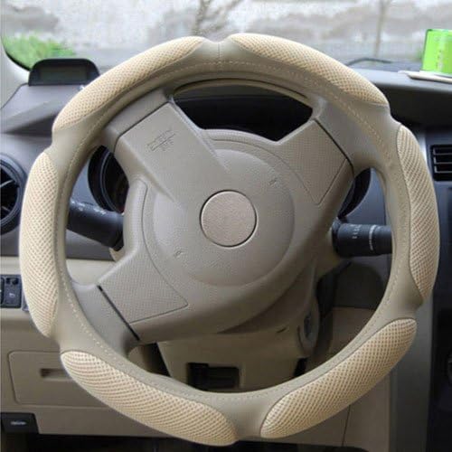 38cm Sandwhich Breathable Mesh Auto Car Steering Wheel Cover Bumper Universal Fits (Beige)