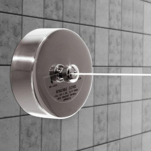 VDOMUS Retractable Clothesline W/ 8.2 ft Adjustable Fiber String Clothes Line, Stainless Steel Finish Laundry Line Clothes Dryer, Chrome