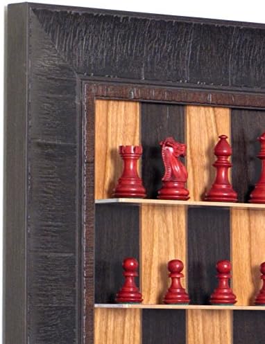 Black Cherry Straight Up Chess board with Rustic Brown frame and Red Royal Chess pieces
