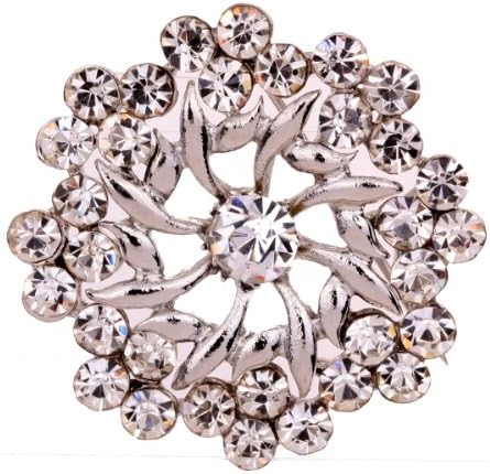 Yazilind Jewelry Silver Plated with Clear Iced Out Symmetrical Flower Style Brooches and Pins Vintage for Women