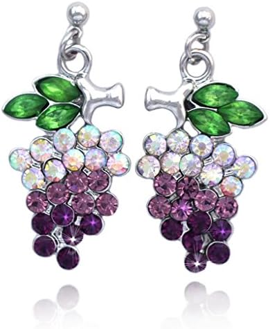 Rose Candy Grapes Fruit Purple Lavender Crystal Post Dangle Charm Earrings Women Jewelry