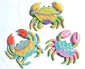 Set of 3 Bright Wood Crabs - Beach Nautical Crab New