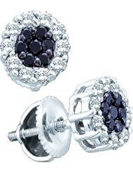 14K White Gold 0.50CT Black Diamond Flower Earrings