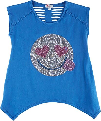 Love 2 U Big Girls Raglan Emoji T-Shirt Small (7-8) Blue
