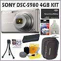 Sony Cybershot DSC-S980 12.1 MP Digital Camera in Silver + 4GB Deluxe Accessory Kit