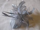 Silver Grey Chiffon Flower and Feather Fascinator. Ideal Weddings,Races,etc