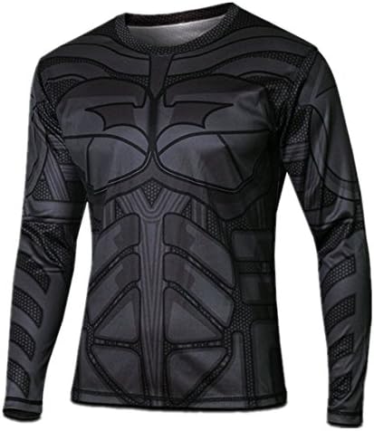 Christine Hahn Mens Super Hero Theme Long Sleeve Speed Drying Sport T-Shirts Batman XXL