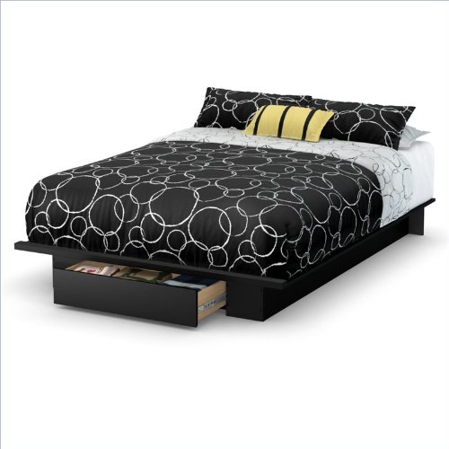 South Shore Trinity Collection Platform Bed with Drawer, Pure Black