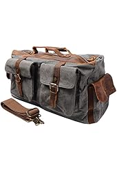 S-ZONE Retro Canvas Leather Duffel Weekend Tote Bag Travel Luggage Overnight Bag