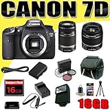 Canon EOS 7D 18 MP CMOS Digital SLR Camera w/ Canon EF-S 18-55mm f/3.5-5.6 IS Lens & Canon EF-S 55-250mm f/4-5.6 IS AF Lens LPE6 Battery/Charger Filter Kit 16GB External Flash HDMI DavisMAX Bundle