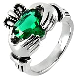 Stainless Steel Claddagh Ring with Green Heart-Shaped Cubic Zirconia