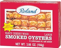 Roland Smoked Oysters in cottonseed oil, salt added, 3.66-Ounce Cans (Pack of 10)