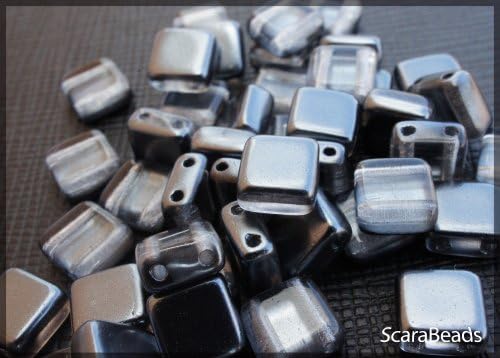 40pcs Czech Glass Two-Hole Tila Beads ESTRELA 6x6x3.2mm Grey