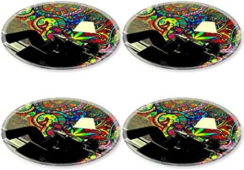 Artistic Man Sitting Sofa Colorful Graffiti Punktail's Collections Round Coasters 4 Piece Set Fabric Rubber 5 Inches