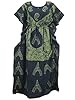 Womans Kaftan Caftans Green Batik Printed Patio Maxi Dress One Size