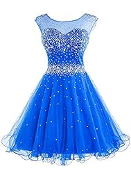 A-line Short Tulle Backless Illusion Open-Back Sheer Crystals  Crystal Beaded Mini Dress  With Rhinestones