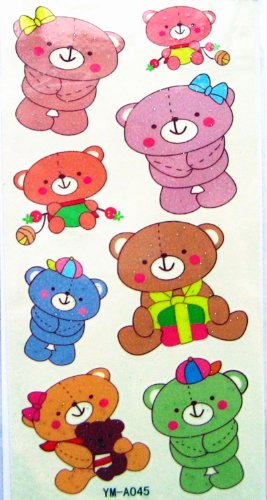 Yimei Temporary Tattoo Fake Body Tattoo Waterproof for Women and Youth (Colorful Lovely Little Bears)