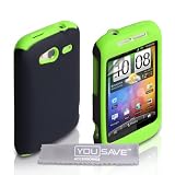 Dual Combo Hard And Soft Silicone Gel Case For The HTC Wildfire S Green / Black With Screen Protector Film And Grey Micro-Fibre Polishing Clothby Yousave