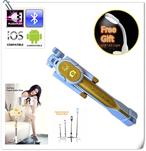 Lovkit™ (Gen.2) Stainless Steel Pro Tripod Selfie Stick, Extendable Handheld Monopod with Bluetooth Remote Shutter for Gopro, Iphone 6 Plus/6/5, Galaxy S5/S6/Note, Android SmartPhone, Gold