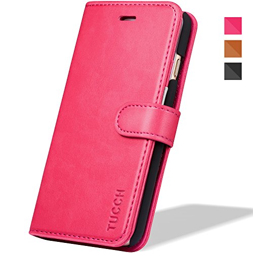 iPhone 6s Case, TUCCH® Leather Case for iPhone 6s / iPhone 6 (4.7 inch), Leather Wallet Cases Folio Book Cover with Credit Card Slots, Stand Holder, Cash Clip, Magnet Closure, Hot Pink with Grey