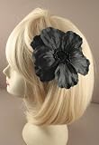 Black fabric poppy on a forked beak clip with brooch pin. I-9234