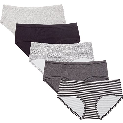 Carole Hochman Women's 5-Pack Cotton Stretch Hipster Panties, Grey Assortment, M
