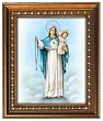 Our Lady of the Rosary in Wood Frame with Golden Trim, 11.25" x 13.25" - MADE IN ITALY