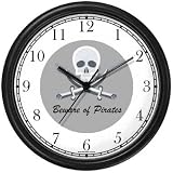 Pirate Skull & Crossed Swords No.1 - Pirate Theme Wall Clock by WatchBuddy Timepieces (White Frame)
