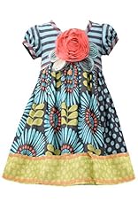 Girls Striped Print Cap Sleeves Cotton/Spandex/Knit Round Neck Applique Ruched  Dress