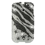 Hard Snap-on Shield With BLACK SILVER ZEBRA & STAR Rhinestones Bling Bling Diamonds Desing Faceplate Cover Case for HUAWEI M865 ASCEND 2 (CRICKET) wir PRY Removal Case TOOL [WCG1262]