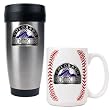Colorado Rockies MLB Stainless Steel Travel Tumbler & Game ball Ceramic Mug Set - Primary Logo by Great American Products