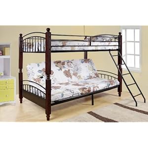 Twin / Full Cherry Wood & Metal Convertible Futon Bunk Bed