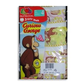 Curious George by Fruit of the Loom - Girls 3 pack Brief, Multi Colored