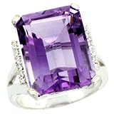 14k White Gold ( 16X12 mm ) Large Stone Engagement Amethyst Ring w/ 0.039 Carat Brilliant Cut Diamonds & 11.40 Carats Emerald Cut Stone, 11/16 in. (17mm) wide, size 7