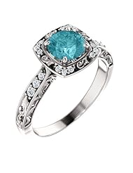 18K White Gold 6.00mm Round Cut Zircon and Diamond Ring -- LIFETIME WARRANTY