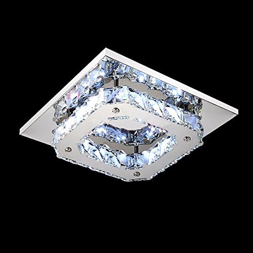 ZERO2ONE LED Crystal Flush Mount, 1 Light, Modern Transparent Electroplating Stainless Steel Ceiling Light Fixture for Hallway, Dining Room, Bedroom
