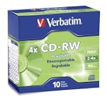 Verbatim 95170 700 MB 2x-4x 80 Minute Silver Rewritable Disc CD-RW, 10-Disc Slim Case